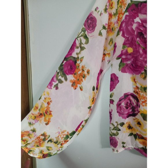 A'GACI Medium Floral Sheer Colorful Romantic Casual Occasion Top - Picture 3 of 5